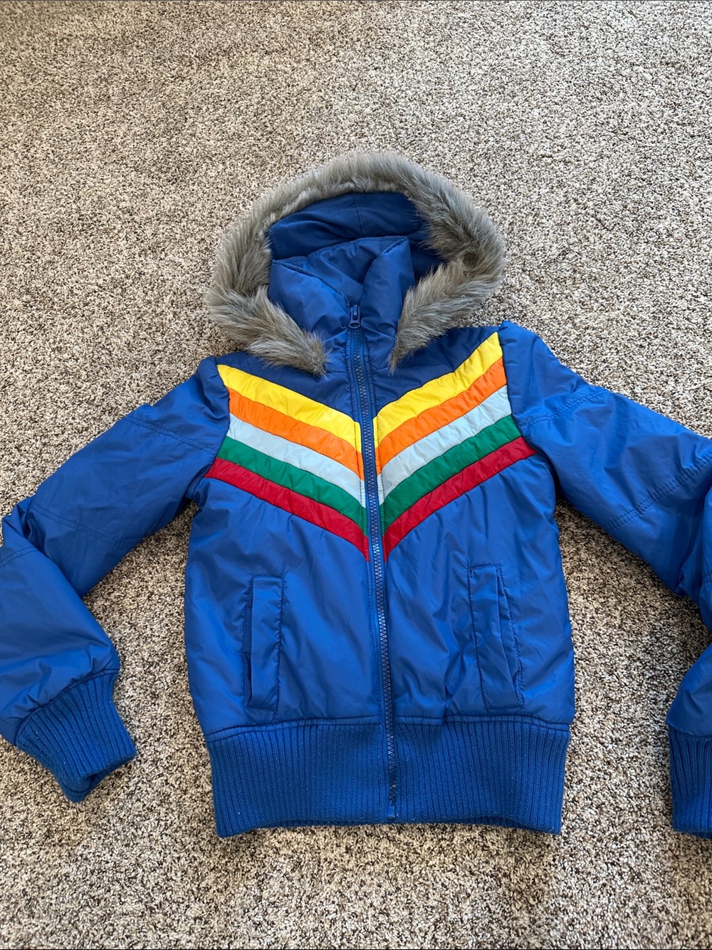 Jack by BB Dakota Rainbow Retro Ski Puffer Jacket Faux Fur Hood S